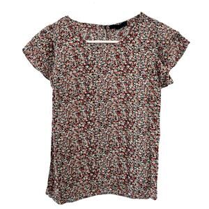 Rachel Roy Blouse top shirt M Double Ruffle sleeve floral calico SEE DESCRIPTION